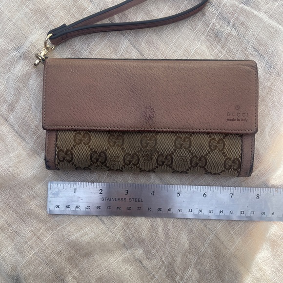 Gucci leather canvas wristlet wallet rare pink monogram bag clutch vintage - Picture 6 of 17